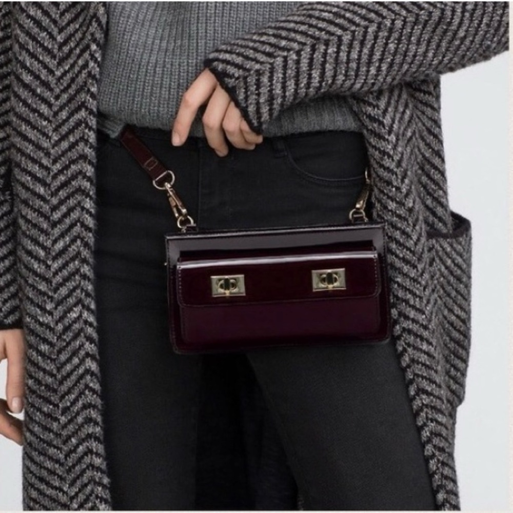 ZARA BELTED & MESSENGER BAG FANNY PACK BURGUNDY & GOLD